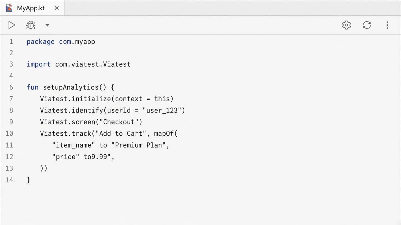 Kotlin Application class initializing the Viatest SDK